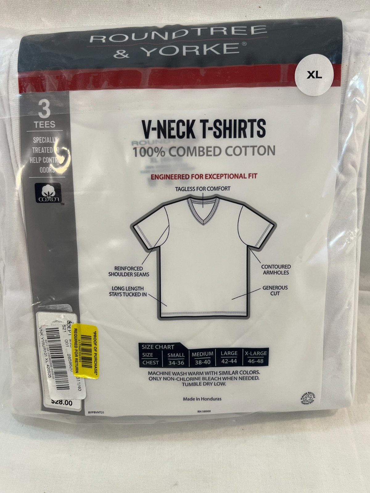 NIP Roundtree & Yorke 3-Pack V-Neck T-Shirts White Size XL 100% Combed Cotton gallery