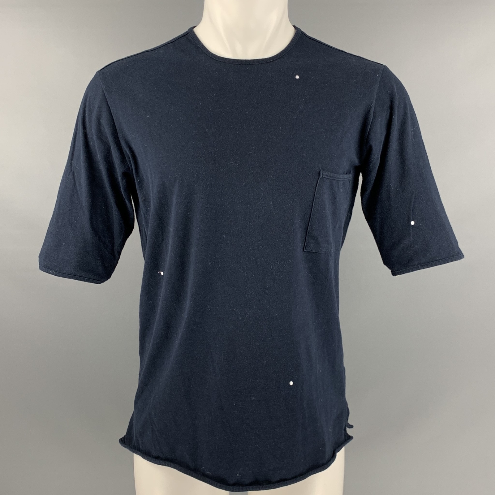 CAMO Size M Navy White Embroidery Cotton Polyamide Crew Neck T-shirt gallery