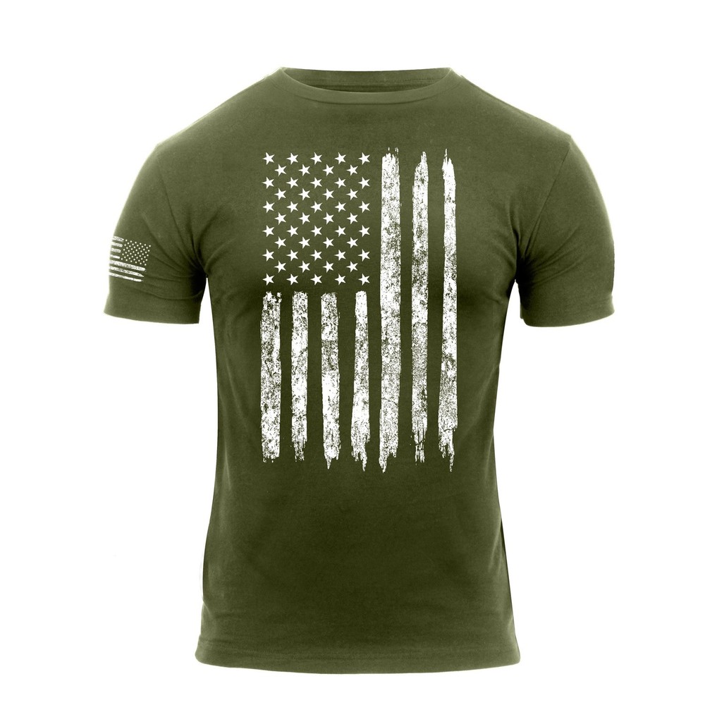 USA Distressed US Flag Athletic Shirt Fit T-Shirt Flagge Fahne OD Oliv Drab