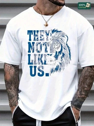 Round Neck Short – Sleeve “They Not Like Us” T – Shirt With Lion Graphic