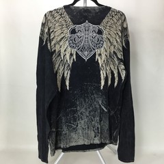 Xzavier Buckle All Over Print Studded Feather Wing Graphic T-shirt Men XL Black