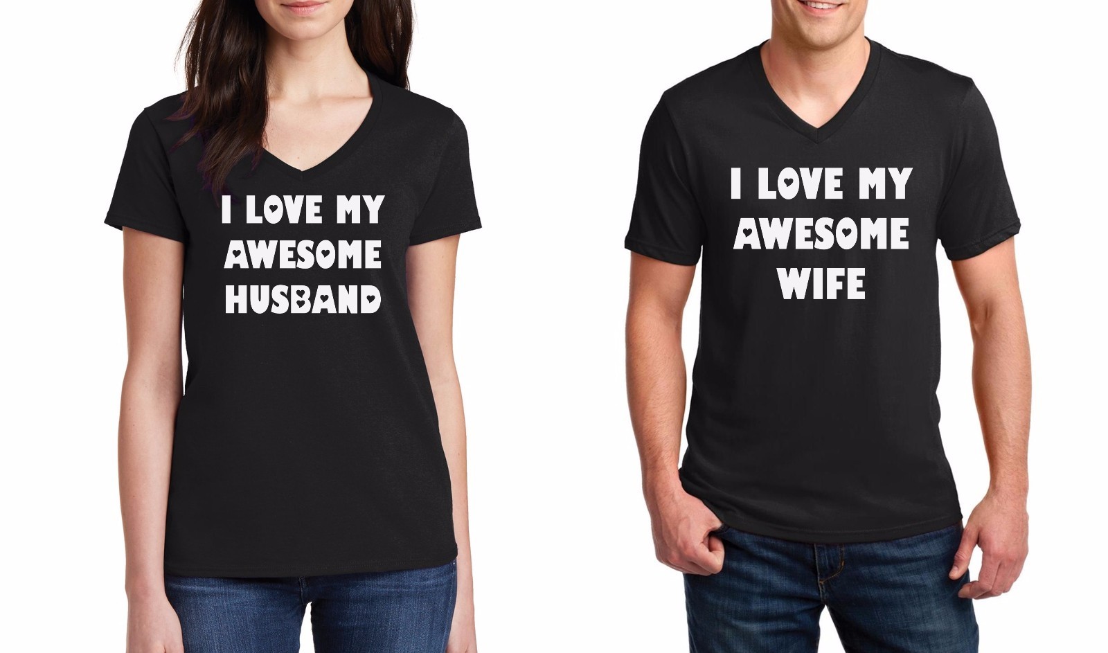 V-neck I Love My Awesome Wife Husband #2 Matching T Shirts SET Anniversary Gift gallery