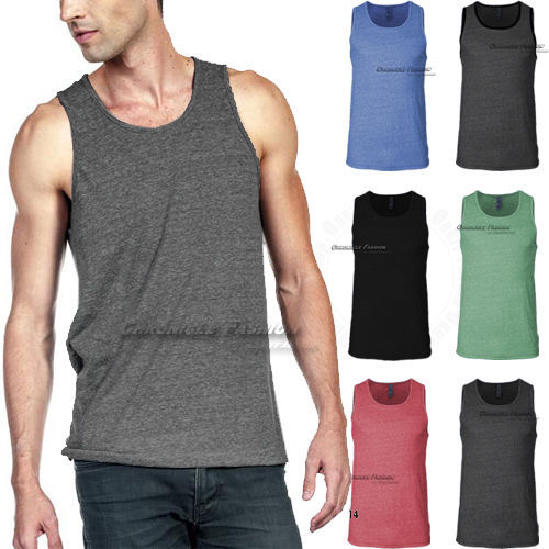 Tank Top T Shirts Muscle Sleeveless Plain Slim Fit Crew Neck Tri Blend Tee Men's gallery