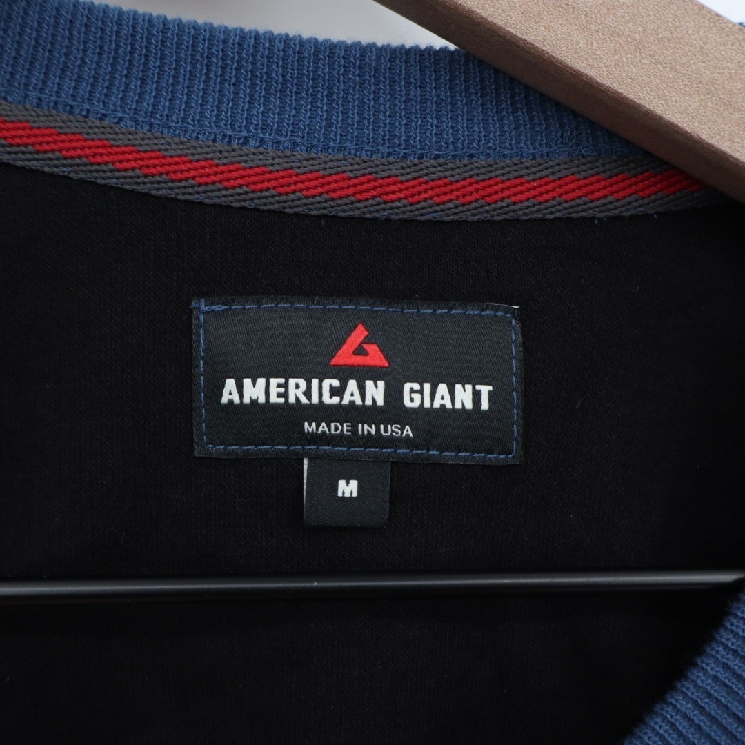 American Giant French Rib T-Shirt Men Medium Blue Black Colorblock Raglan Sleeve gallery