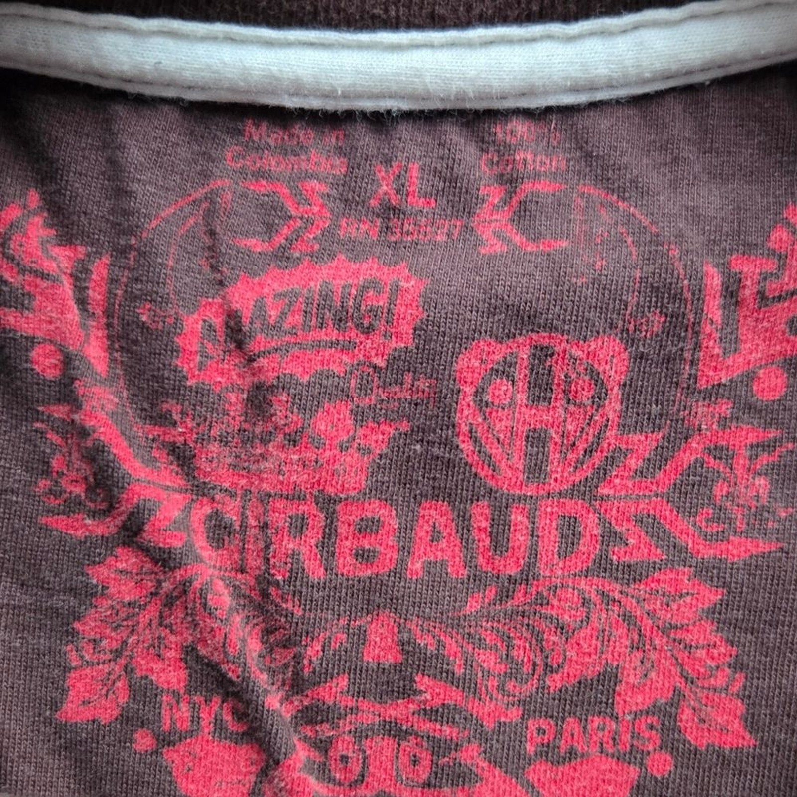 Marithe Francois Girbaud Graphic Tee Brown Men XL Raised Print Vintage Style gallery