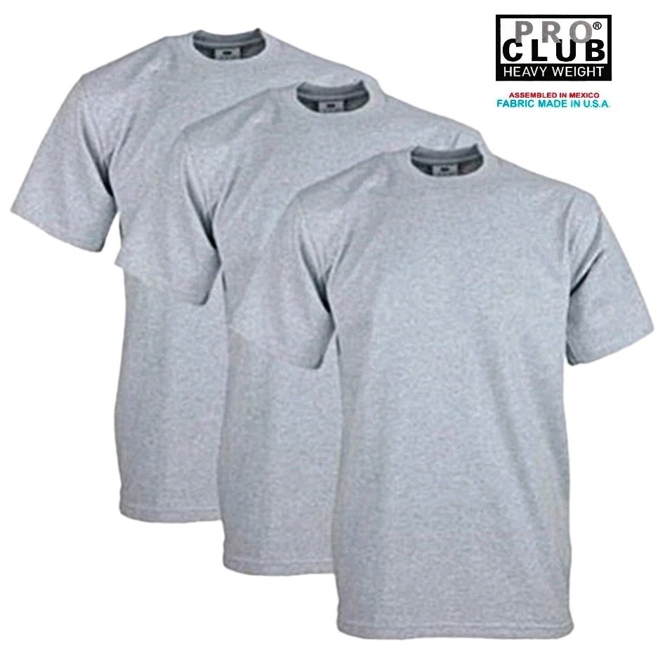 3 PACK PRO CLUB MENS HEAVYWEIGHT TEE SHIRT PLAIN SHORTH SLEEVE PROCLUB M - L gallery