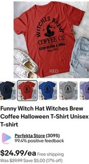 T-shirt “Witches Brew Coffee Co. Stop In For A Spell”, Size Medium- Rust Color