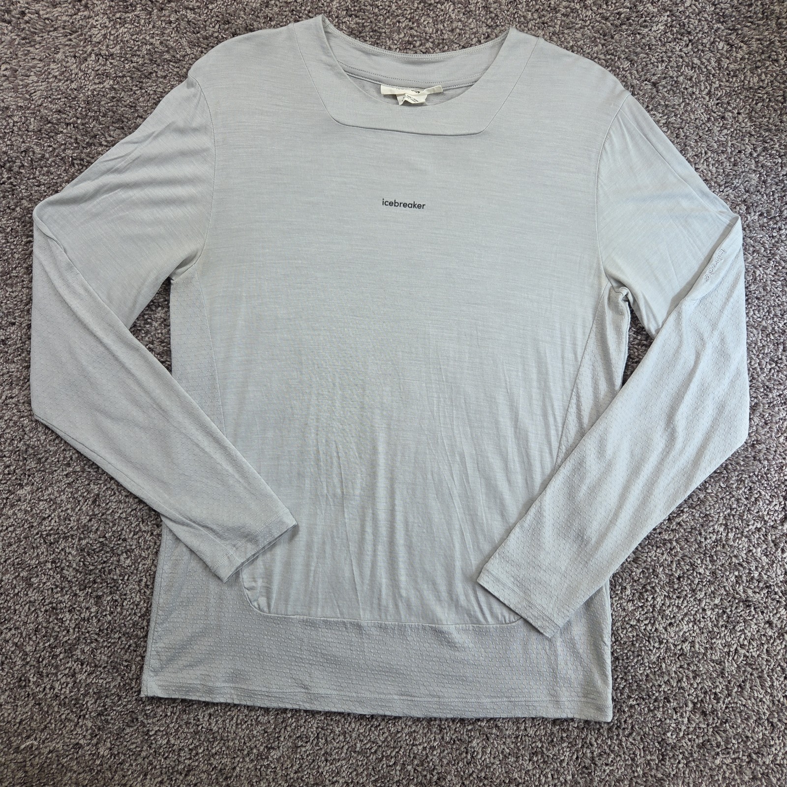 Icebreaker Cool-Lite Shirt Mens Small Gray Wool Blend Long Sleeve Crewneck Tee