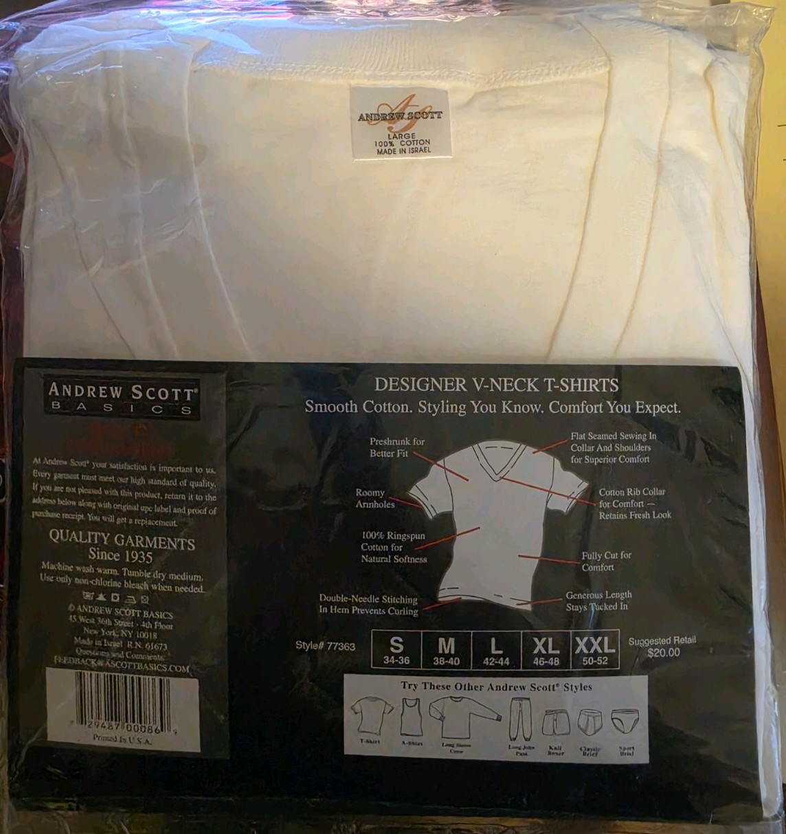 VTG Andrew Scott Basics Men Large V-Neck T-Shirts 3-Pack 100% Ringspun Cotton gallery