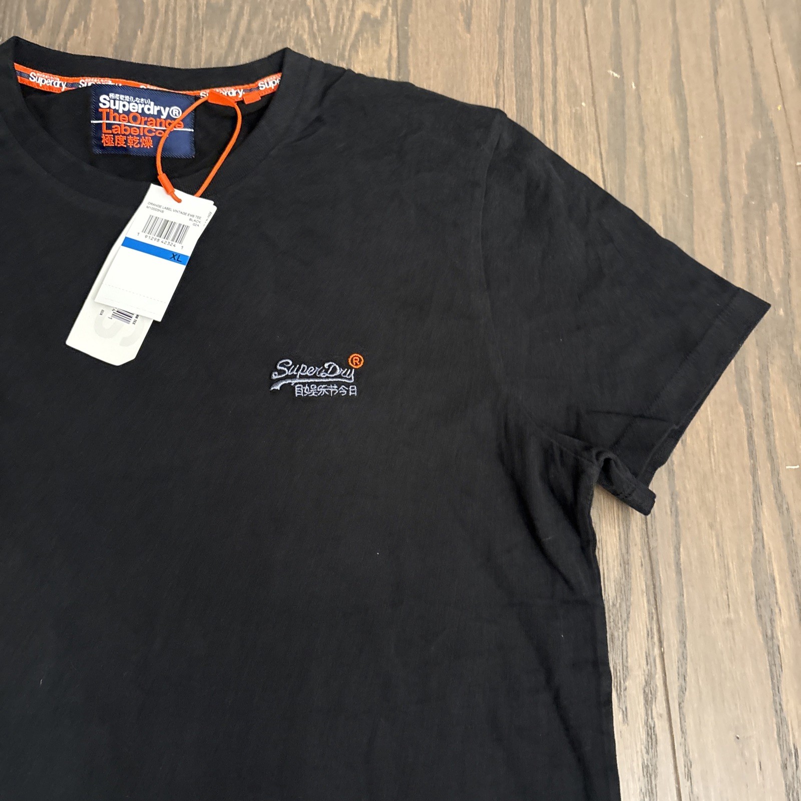NWT Superdry Orange Label Vintage Emb Tee Black Cotton T-Shirt Crew Neck Size XL gallery