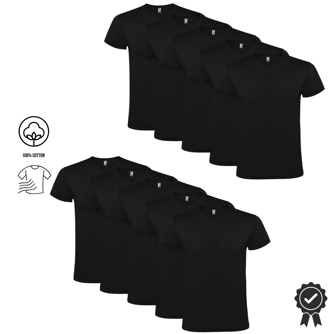 Lot of 10 Black Men’s T-Shirt Economy Pack, 100% Cotton Round Neck Short Sleeve M-XXL Roly At