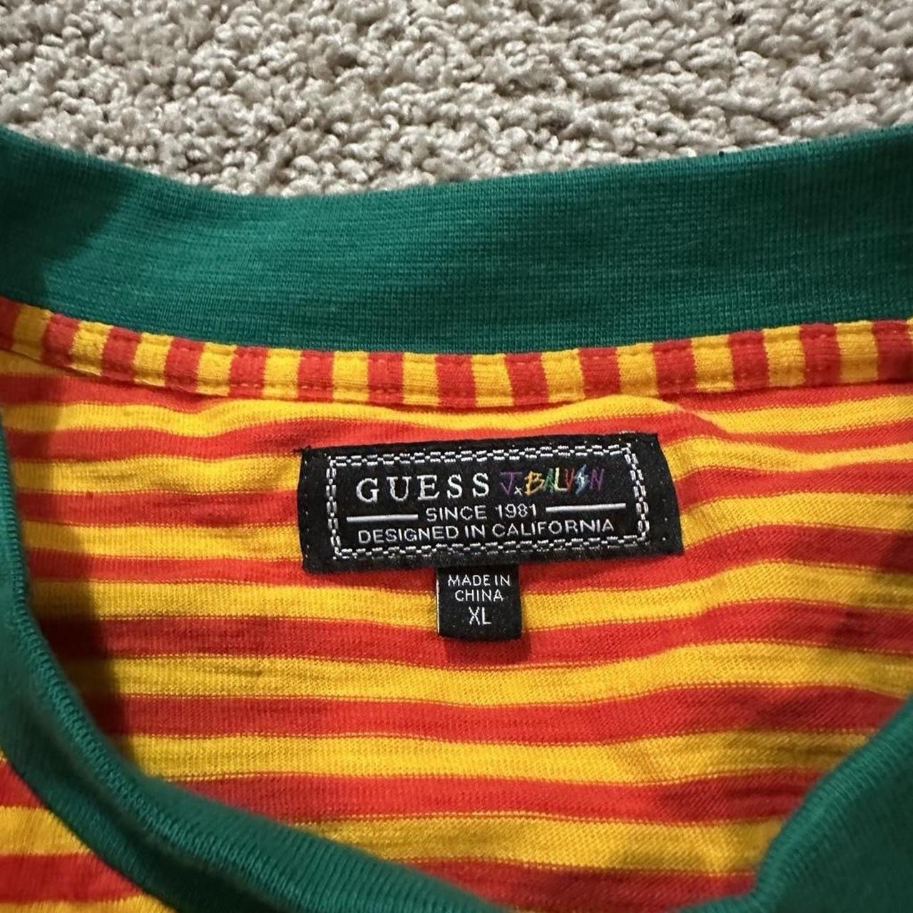 GUESS x J Balvin Vibras Tour Collab Striped Long Sleeve Shirt Orange Mens XL gallery