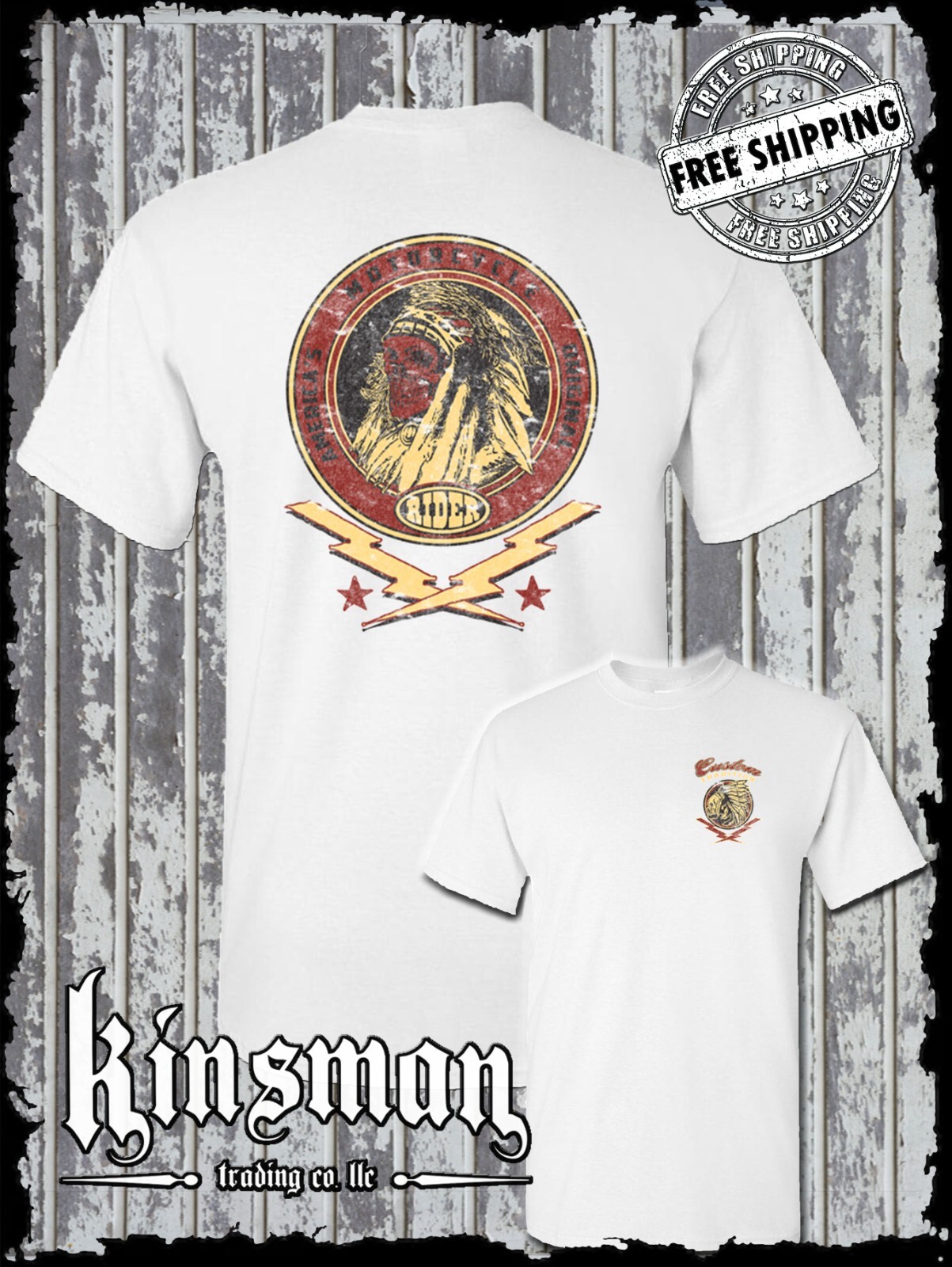 Custom Tradition Motorcycle Biker 2-Sided T-Shirt / Indian Skull War Bonnet gallery
