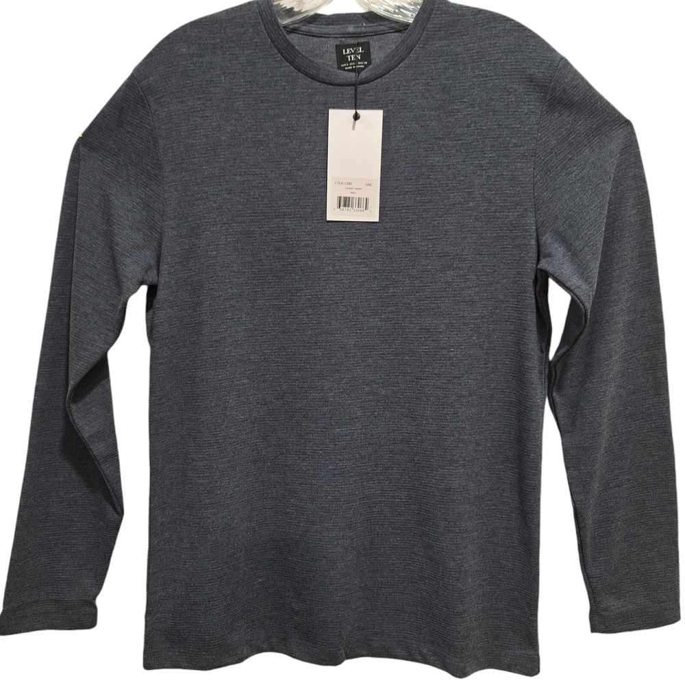 Level Ten Crew Neck Pullover Knit Shirt Men’s Size Small Gray Blue Long Sleeve