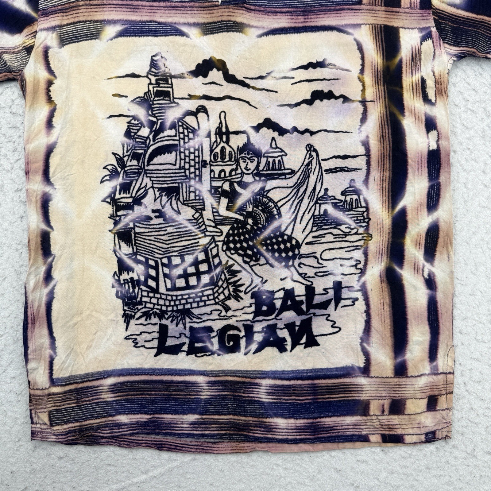 Legian Bali Shirt Mens Large L Purple Tie Dye Batik Abstract Henley Short Sleeve gallery