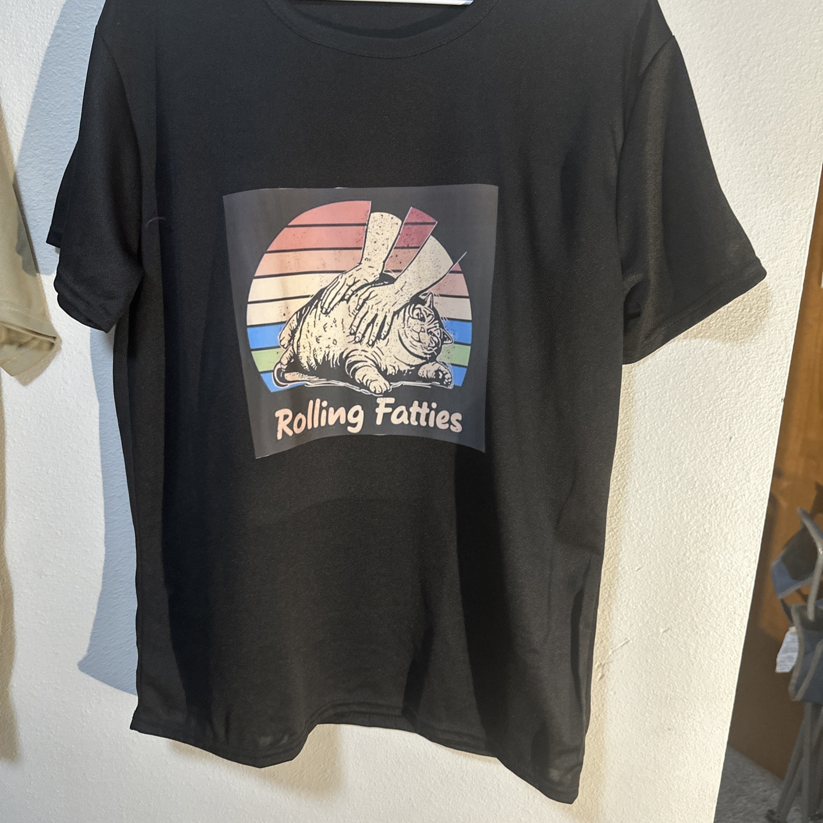 Cat Rolling Fatties Funny T-Shirt. Size Small