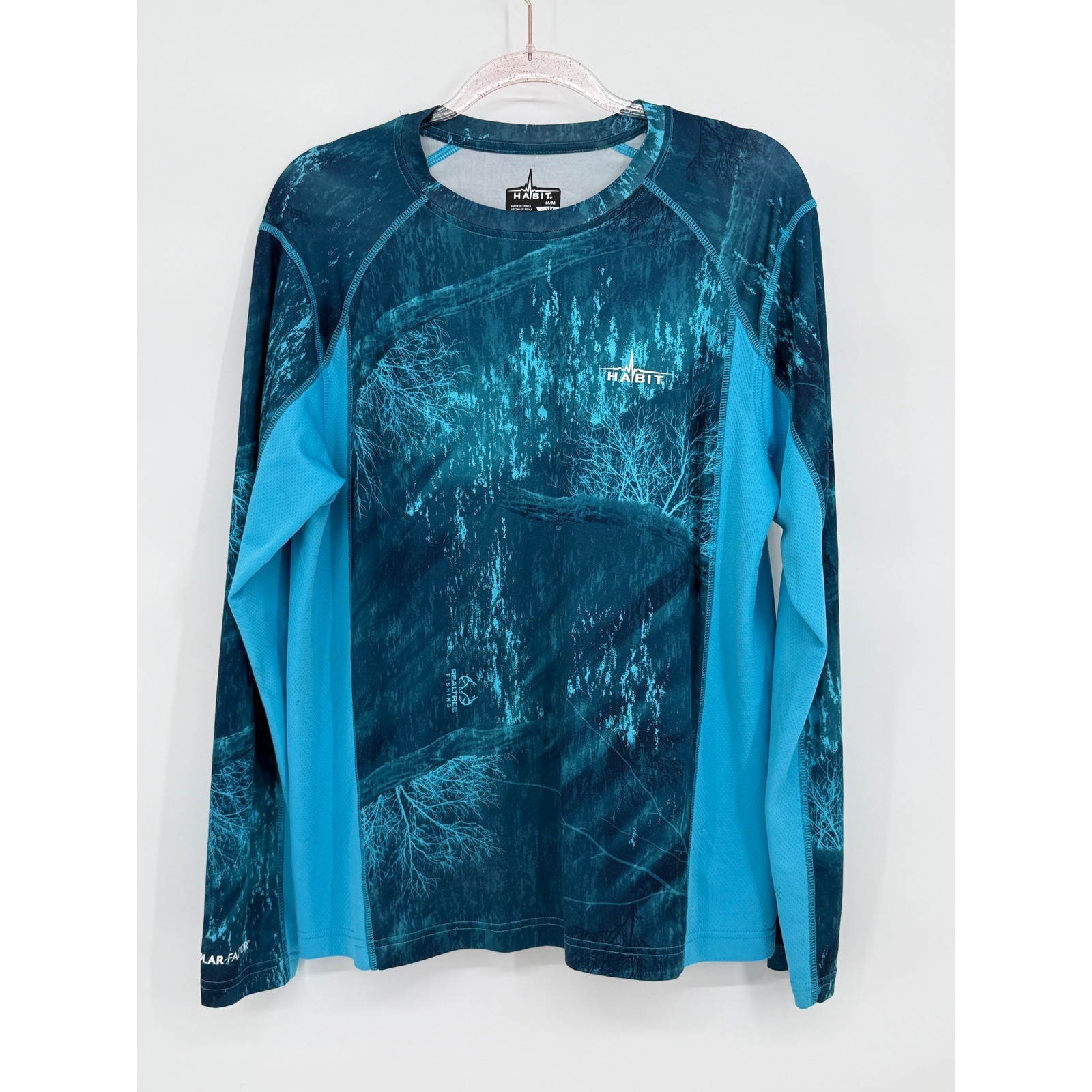 Habit Mens Realtree Fishing Poseidon Camo Long Sleeve Shirt Blue UPF 40+ Sz M