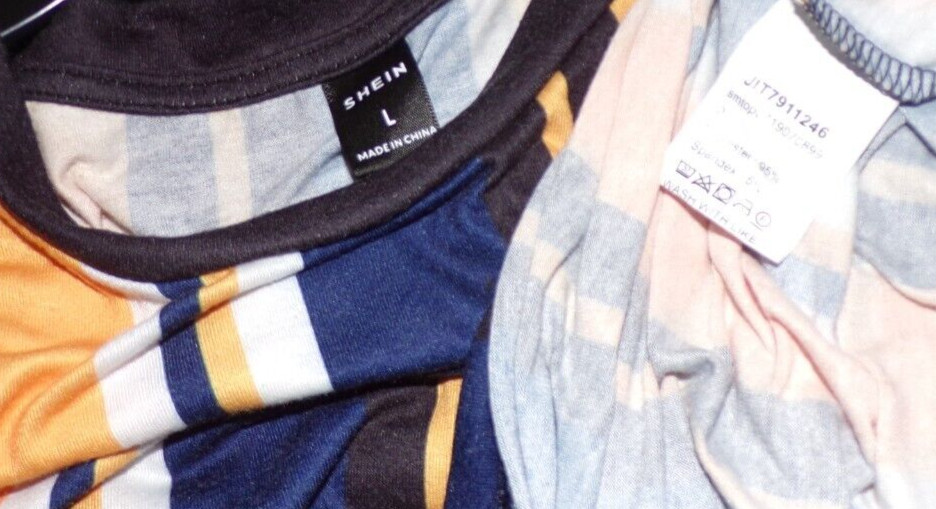 Shein Large Striped yellow, blue white Men stretch tee shirt Sz L MR gallery