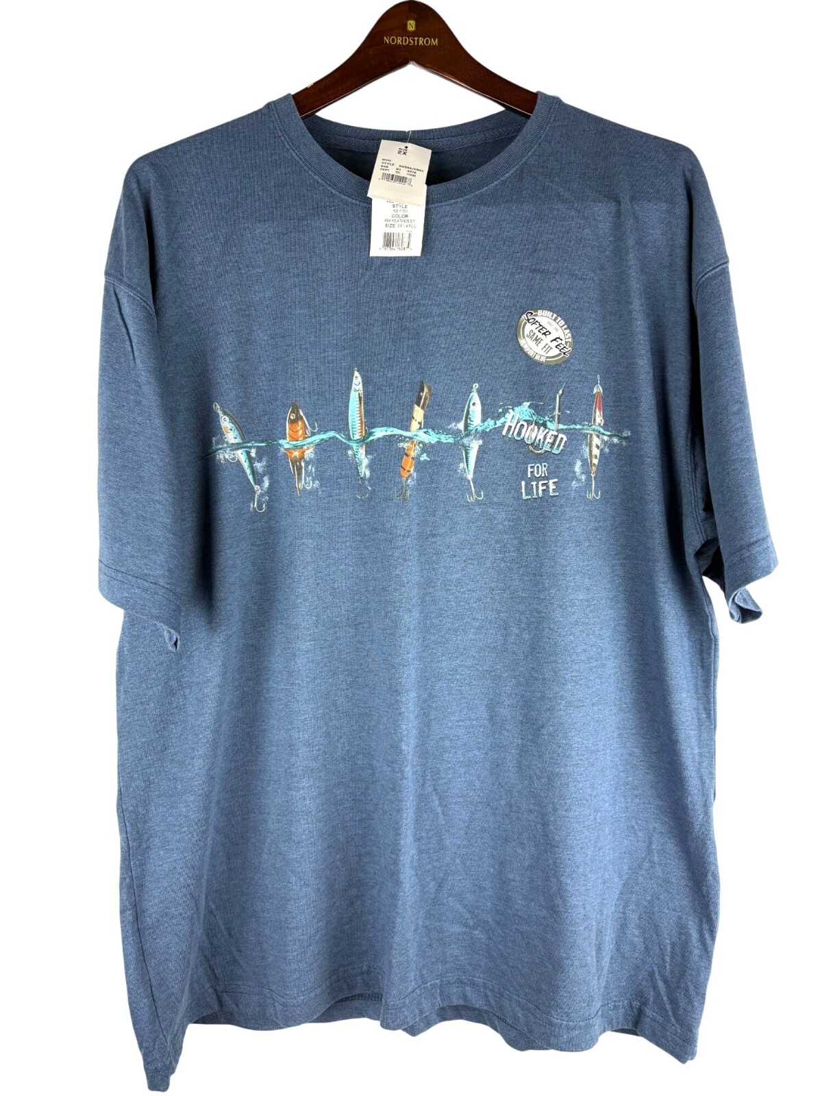 NWT Summer Fisherman Angler Coastal Beach Soft Cotton Blend Tee Shirt, Men’s 2X