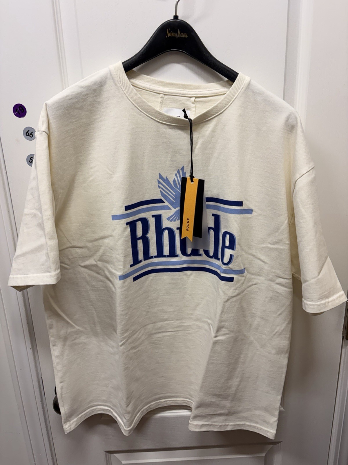 Rhude Graphic Logo Print Men's Cream Cotton Crew Neck Short Sleeve T-Shirt XL gallery