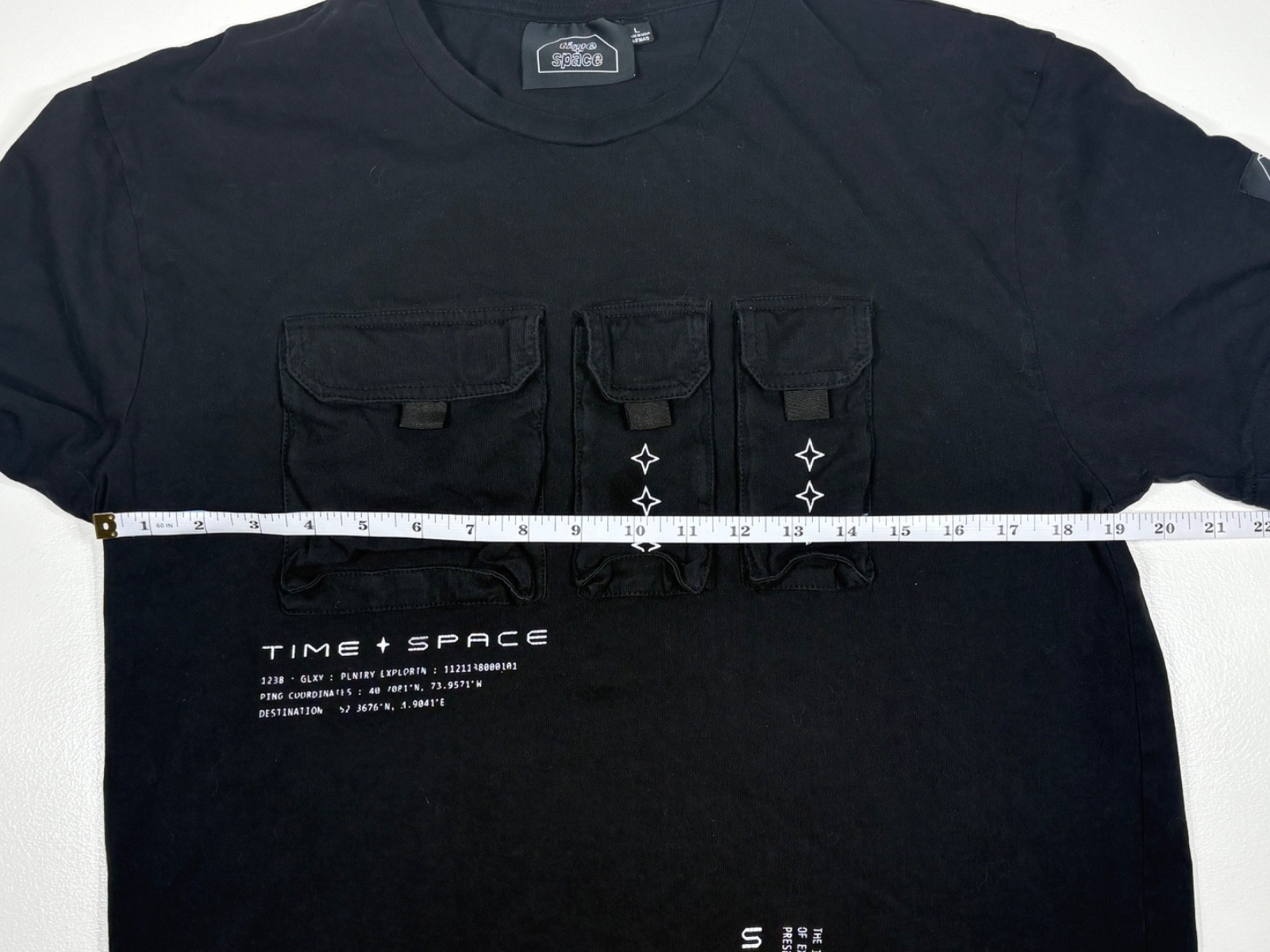 Time Space T Shirt Mens Large Black Utility Pocket Graphic Streetwear Techwear gallery