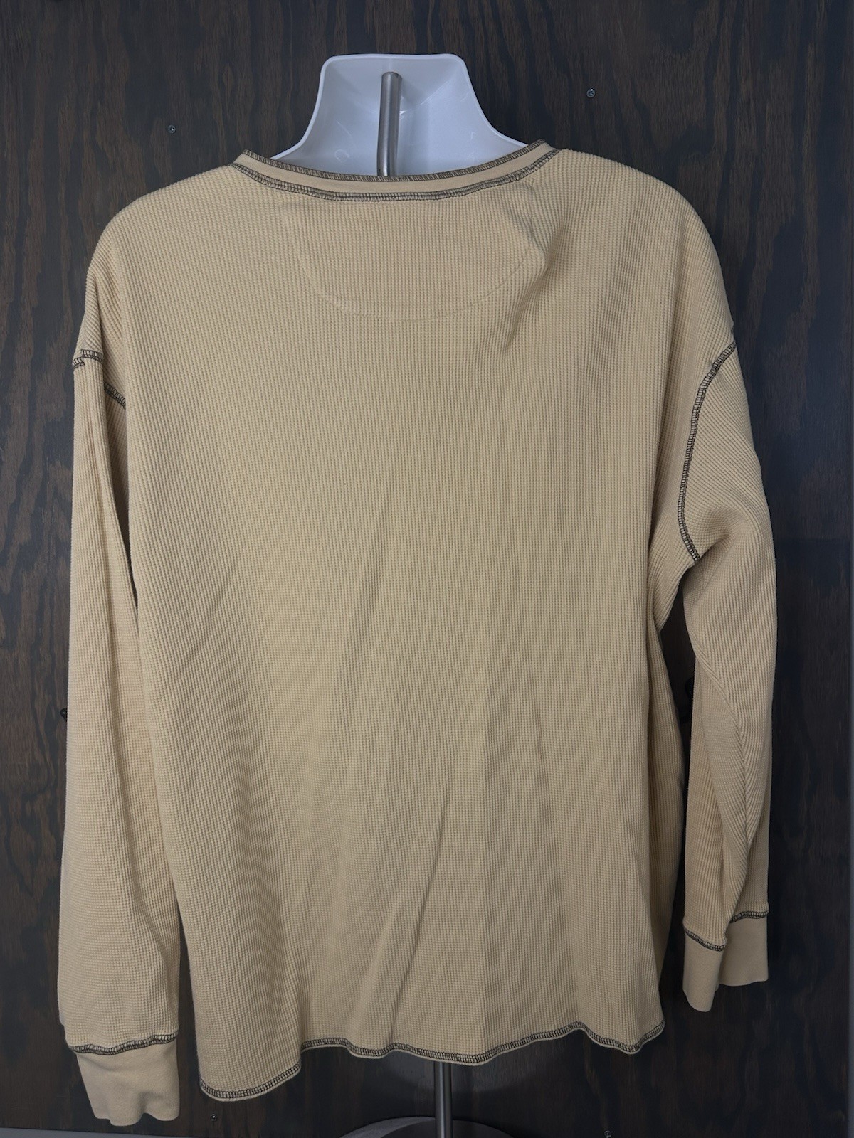 Roundtree & Yorke Mens XL Henley Thermal Waffle Knit Pullover Pale Yellow/Beige gallery