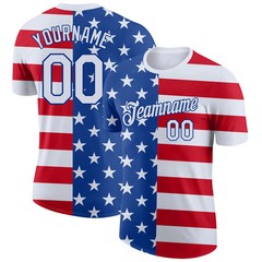 Custom Royal Red USA Flag Performance T-Shirt Personalized Patriot Gift for Men