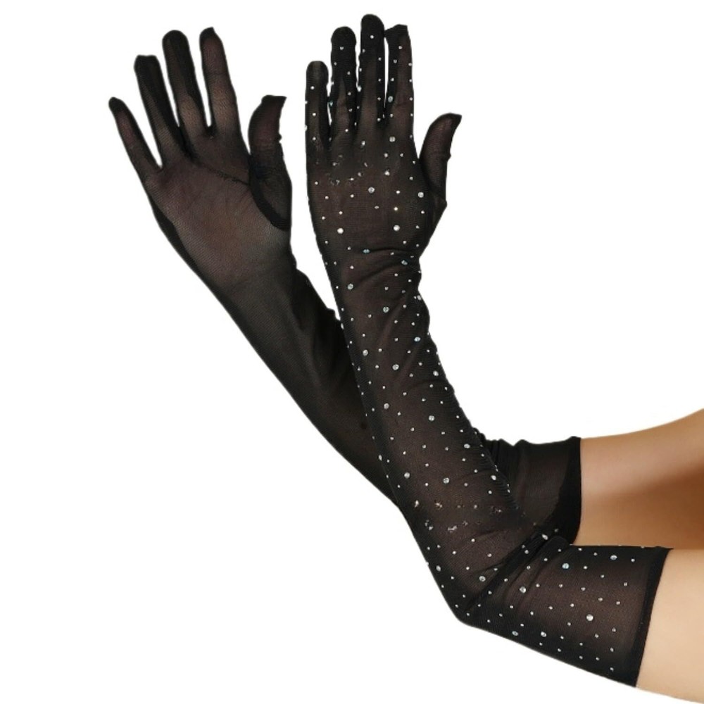 Rhinestone Fishnet Gloves Glitter Sparkle Long Mesh Arm Sleeves for Party