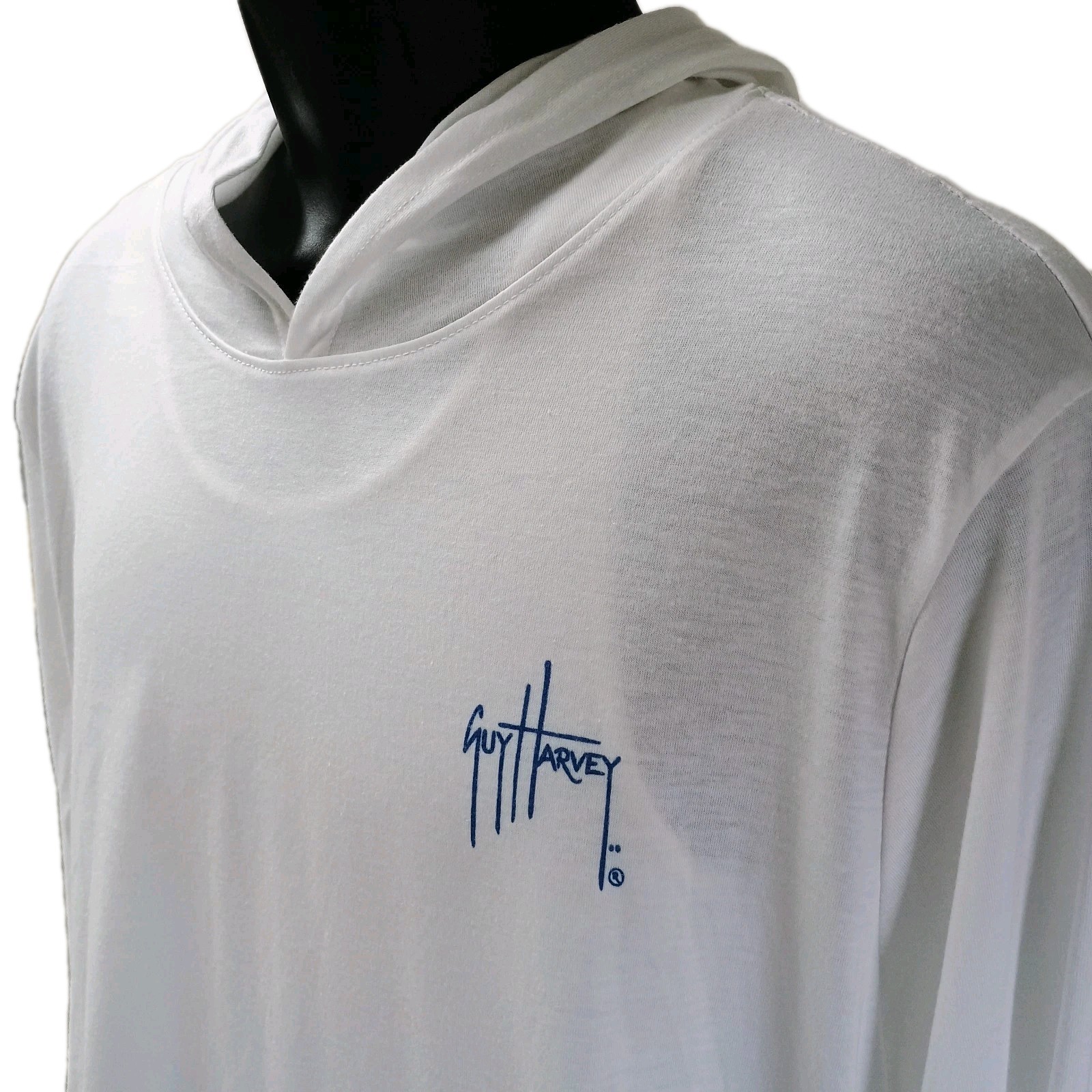 NEW MSRP $50 Guy Harvey White Hoodie T-Shirt Long Sleeve 80Poly/20Cotton Men's L gallery