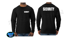 Long Sleeve Security T-Shirt Black Tee Staff Club Event Uniform Yellow/Wt Print