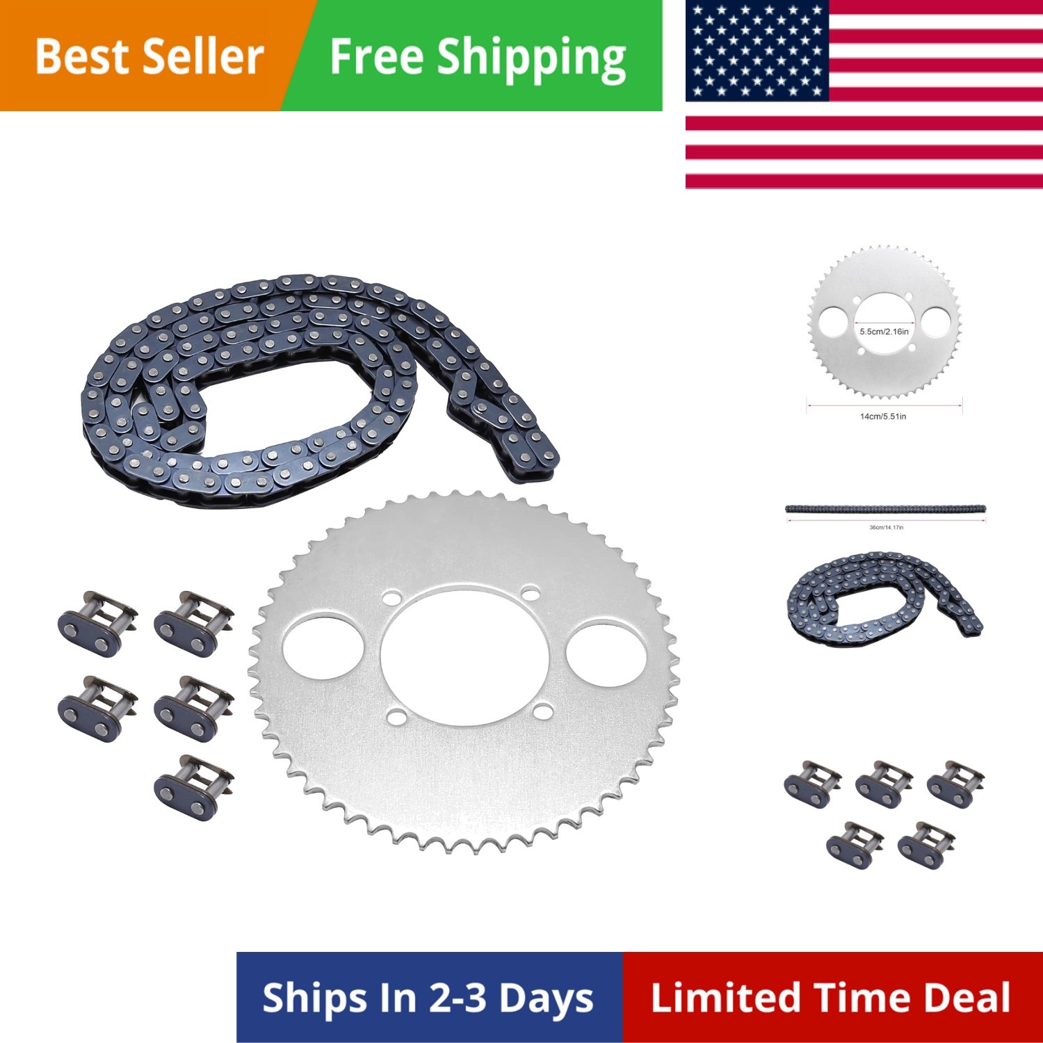 T8F 54T Tooth Rear Sprocket with T8F 116 Links Chain and Master Link for 47cc…
