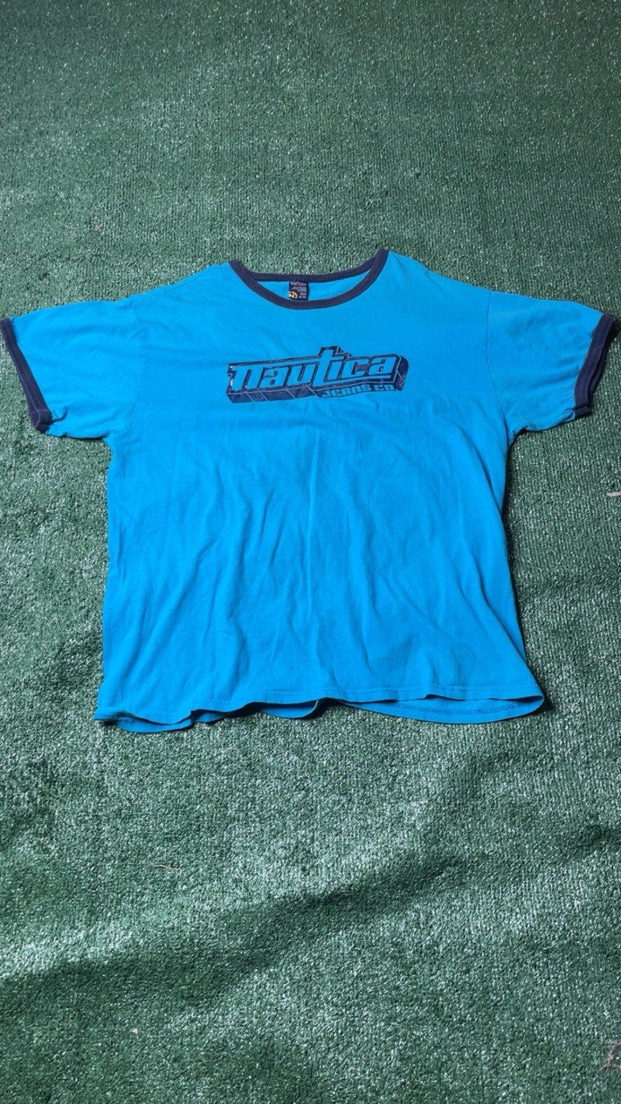Nautica Jeans Co. Men’s Blue Ringer Logo Crew Neck Short Sleeve T-Shirt XL
