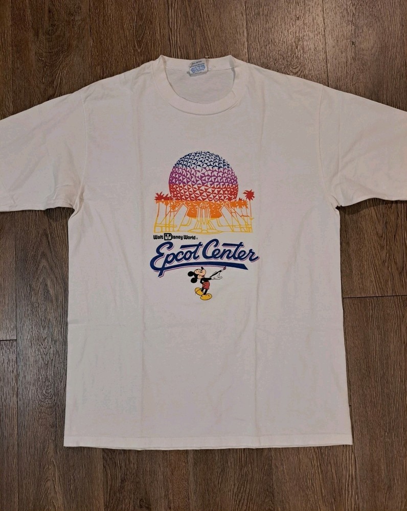 VTG 80’s Walt Disney World Epcot Center Ringer T Shirt Mens XL White Mickey