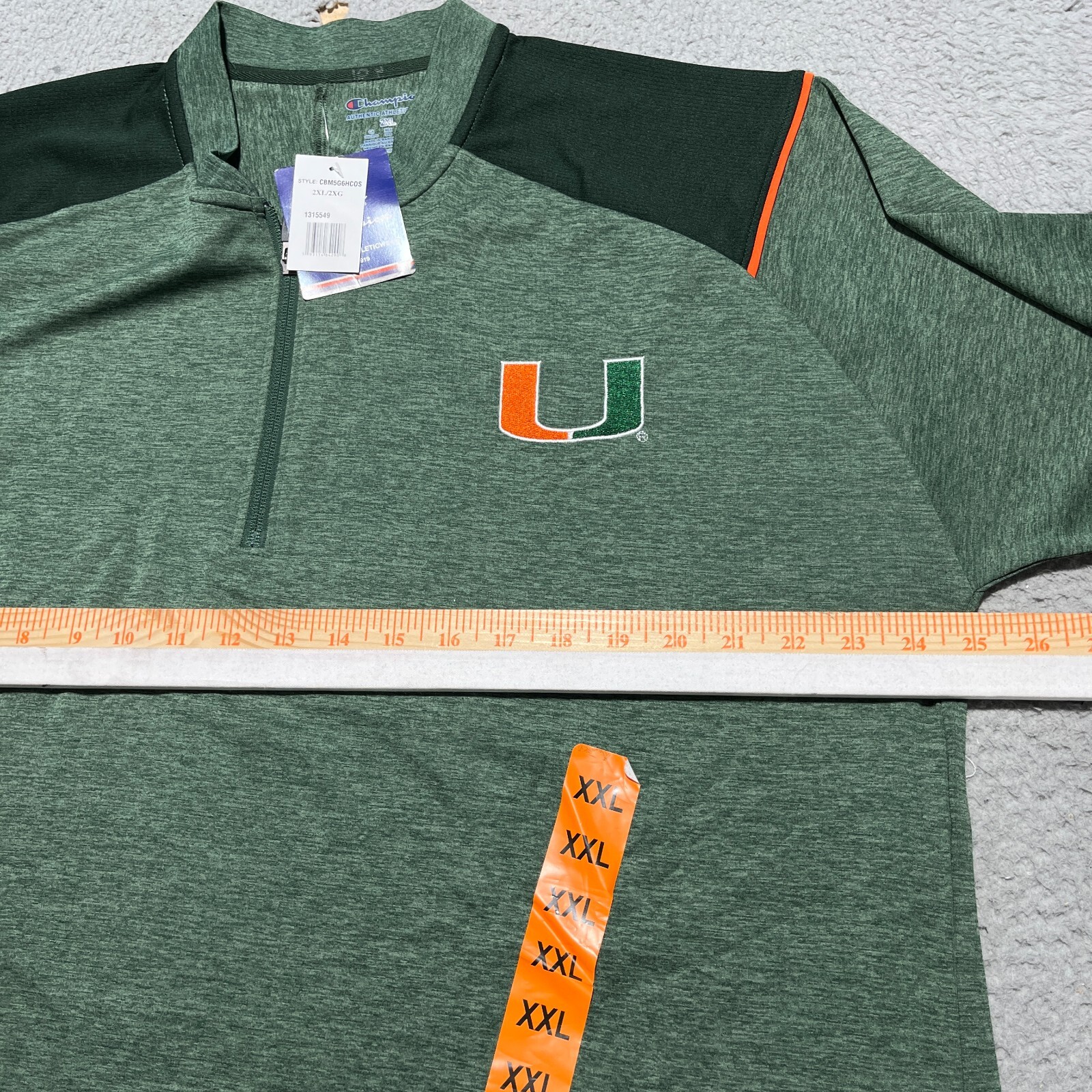 Miami Hurricanes Jacket Mens 2XL Green Champion 1/4 Zip Pullover New with Tags gallery