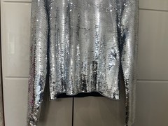 Paco Rabanne X H&M Men’s Silver 1/4 Zip Sequined Top T-Shirt Sweater Sz M