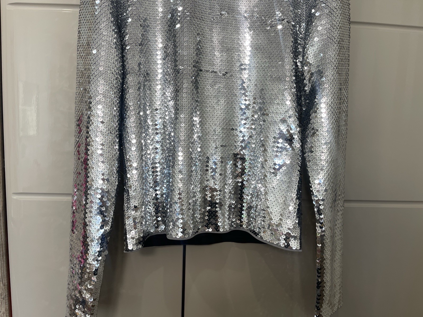 Paco Rabanne X H&M Men’s Silver 1/4 Zip Sequined Top T-Shirt Sweater Sz M gallery