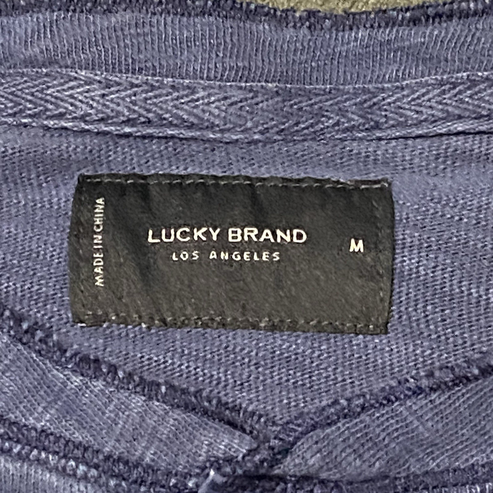 Lucky Brand Henley Shirt Mens M Blue Washed Snap Button Long Sleeve Pullover Top gallery