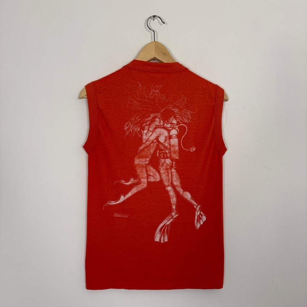 Vintage 80s Ocean Divers Key Largo Florida Diver Mermaid Tank Top Tee Shirt Red