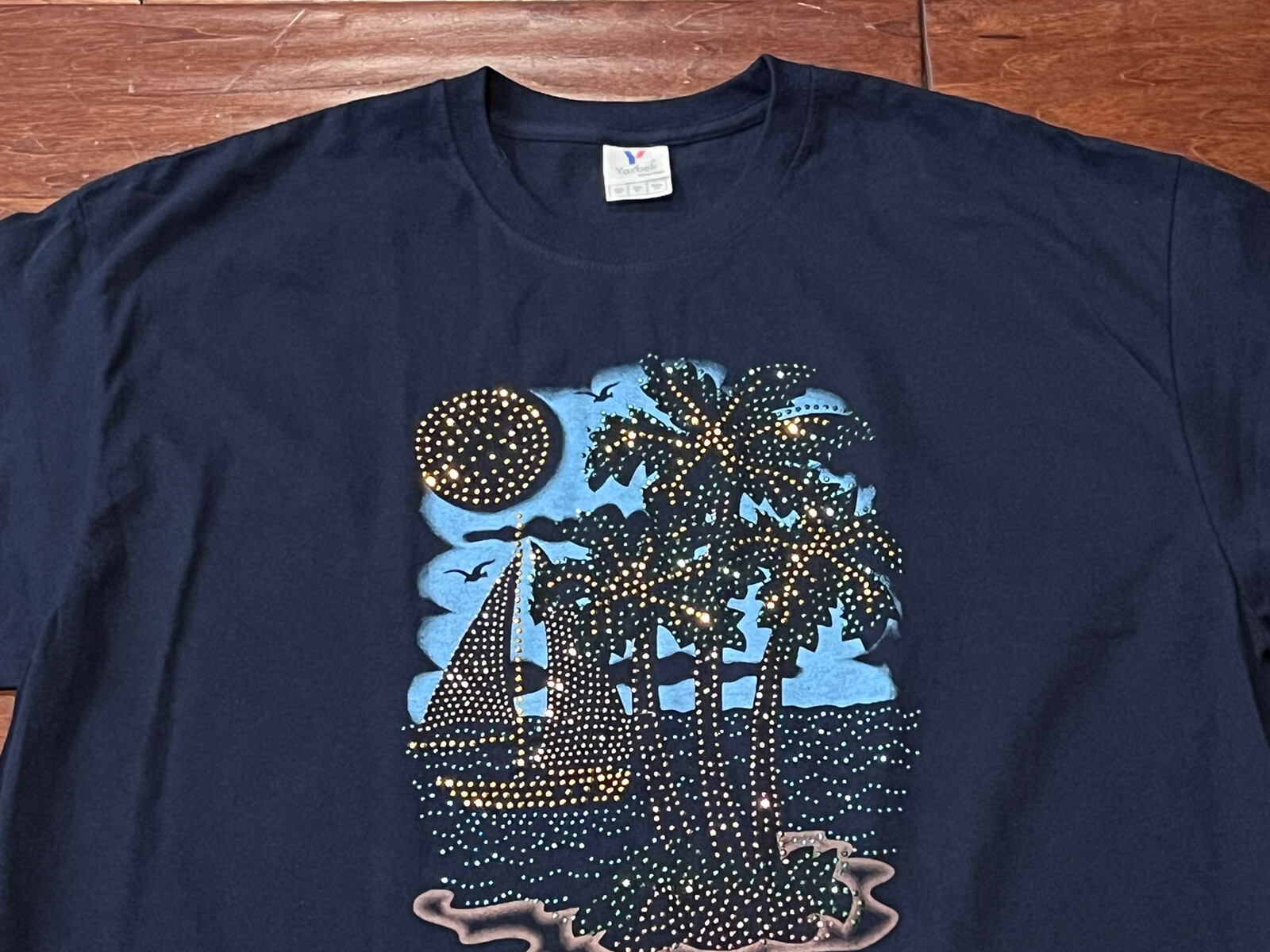 Belize Central America Blue Green Mens Women's XL Beaded Beach T Shirt YAZBEK gallery