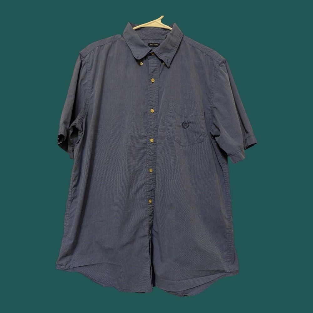 Chaps Easy Care Short Sleeve button down Shirt – Blue – Large Ralph lauren
