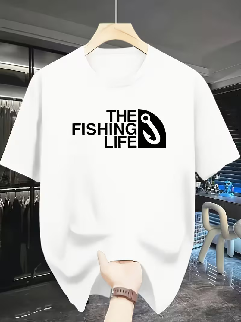 Mens Fish Hook Graphic T Shirt Vintage Style Casual Outdoor Short Sleeve Tee gallery