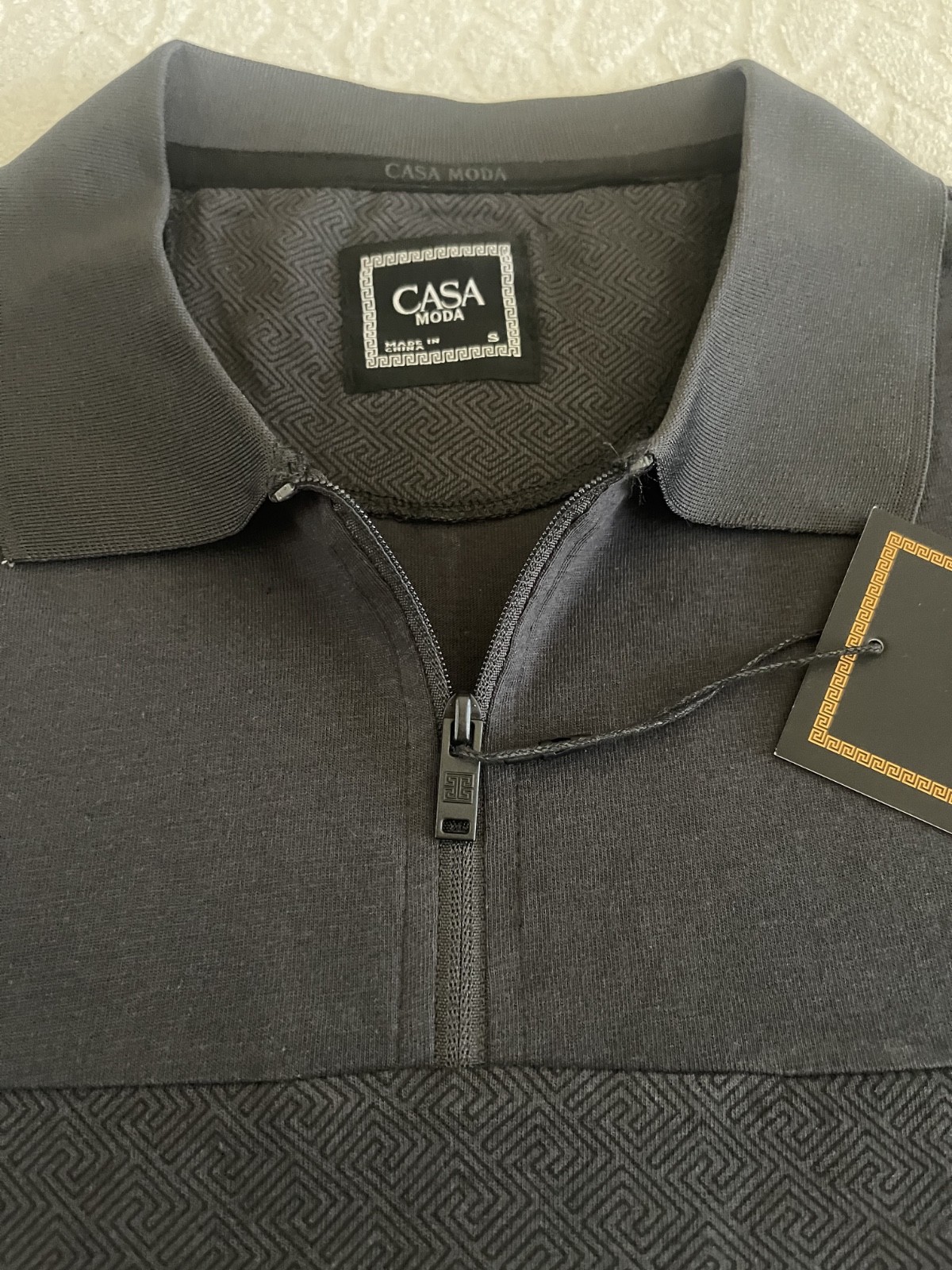 CASA MODA Couture Men's Zip-Front Polo Shirt Black Quarter-Zip Front Closure gallery