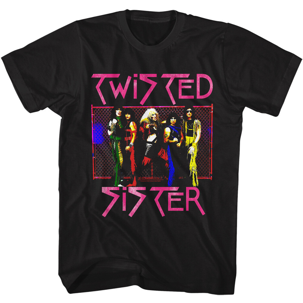 Twisted Sister Neon Group Cage Photo Men’s T Shirt Metal Band Music Merch