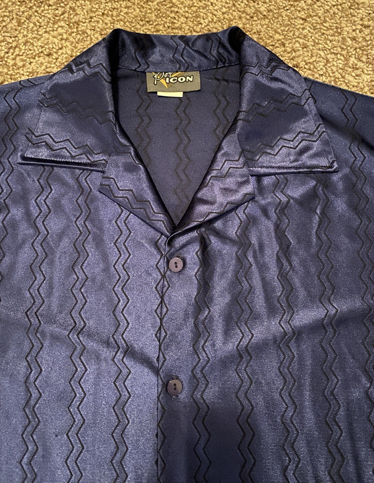 Vintage Pop Icon Shirt Mens L Blue Button Up Cyber Goth Rave Y2K Made in USA gallery