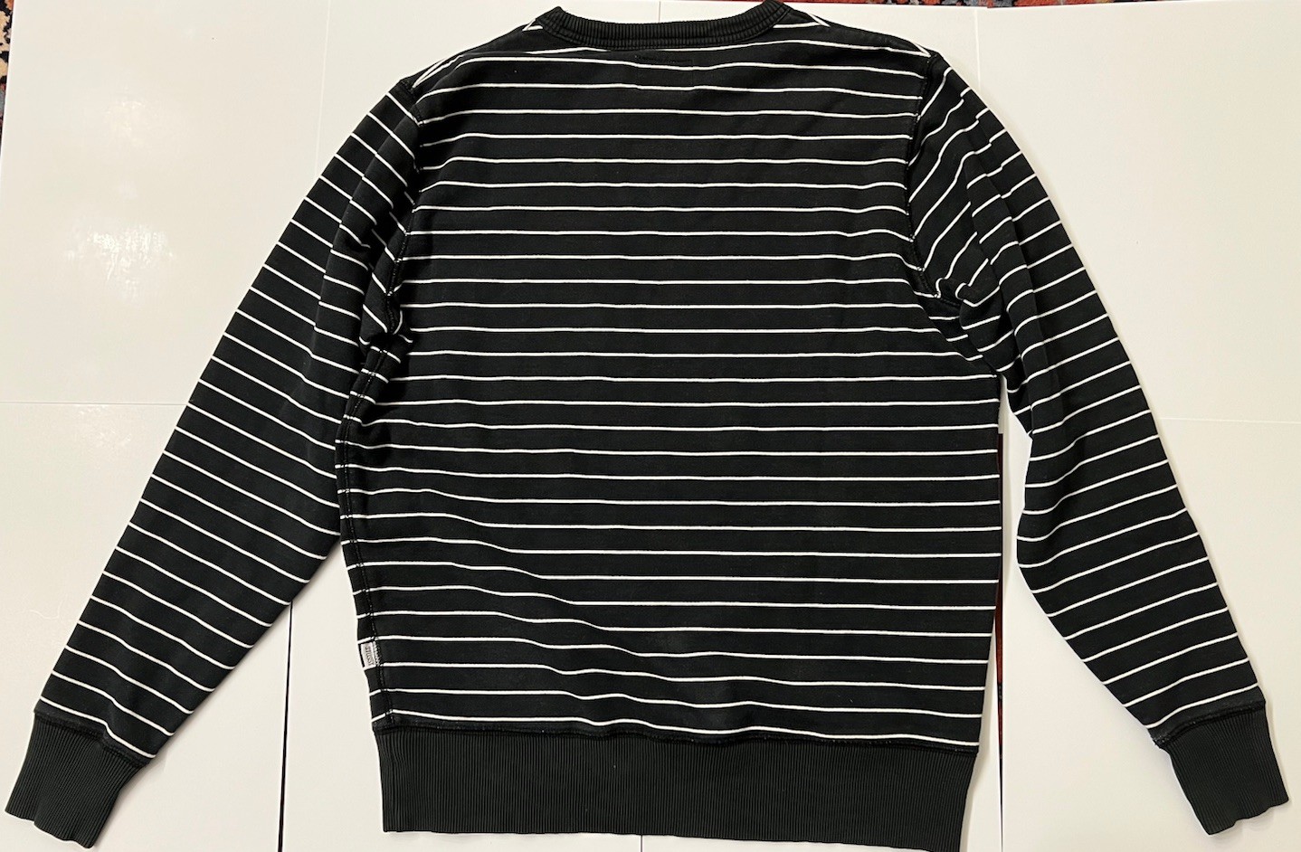 Y2K Stussy Micro Stripe Crewneck Sweatshirt Black White Vintage Size Medium gallery