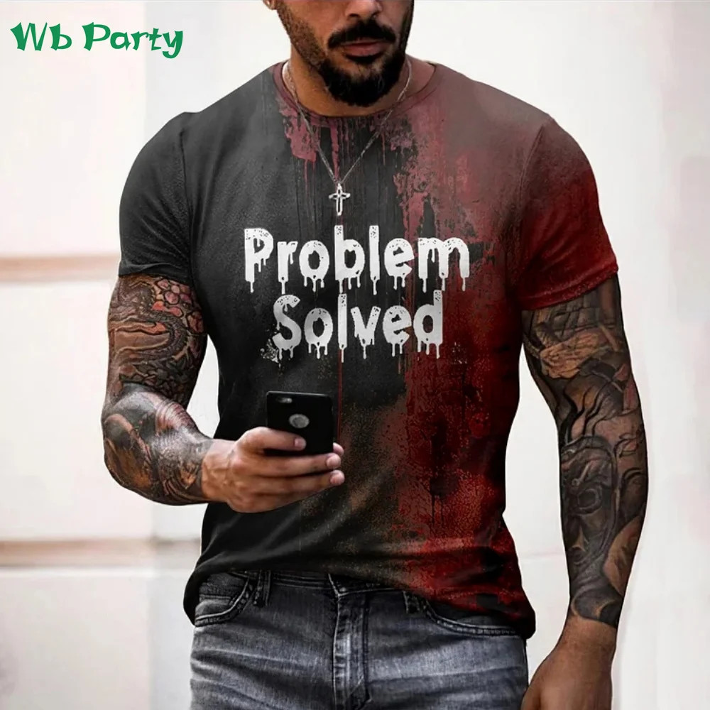 Problem Solved Bloody Print Men's Clothing Fashion T-shirts for Men Horrible gallery