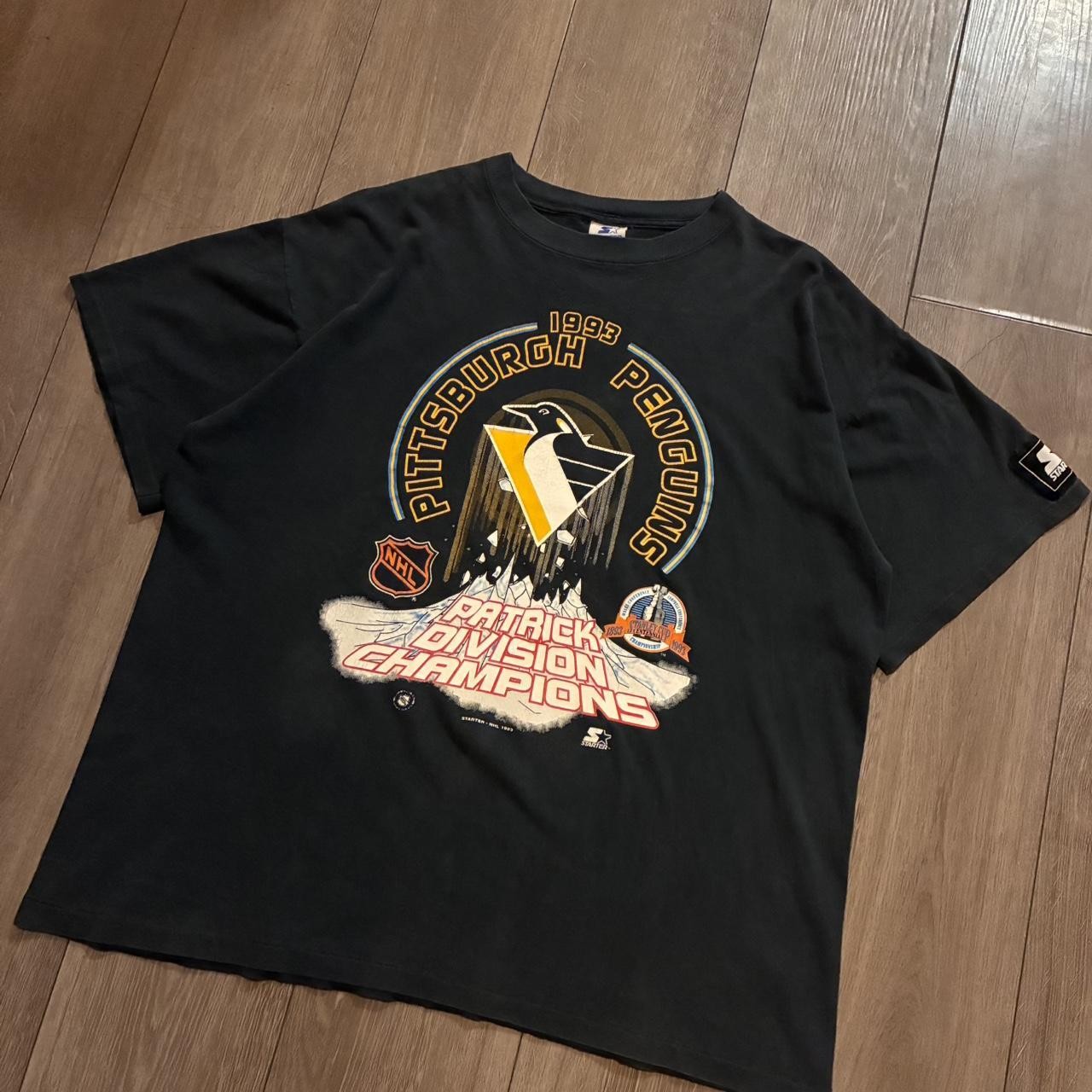 1993 Starter black Pittsburgh Penguins NHL single stitch tee Size XL 24 x 29