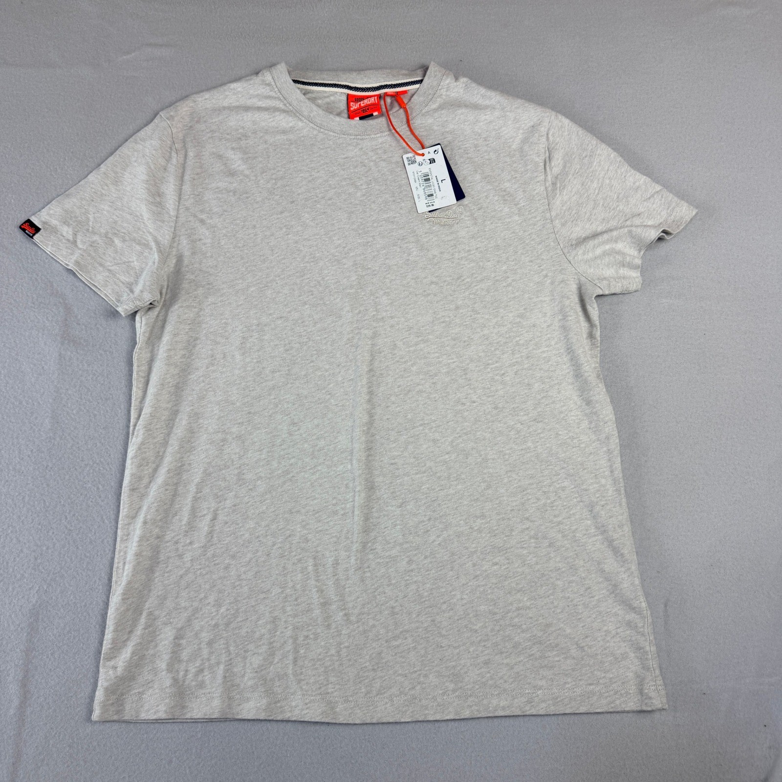 Superdry Mens Grey Marl Embroidered Logo Cotton Crew Neck Soft T-Shirt Sz L gallery