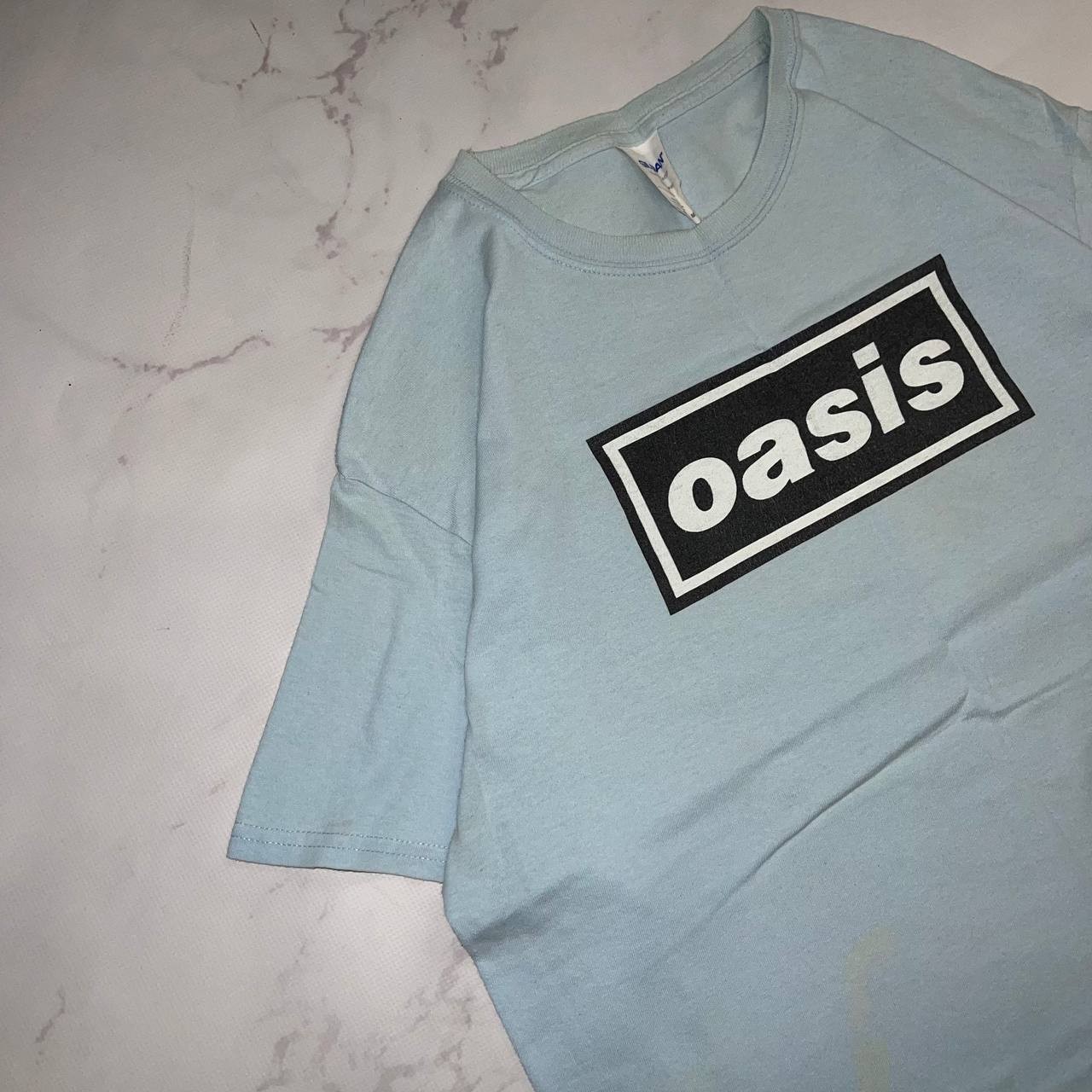 Vintage T-shirt Oasis Classic Band Logo Blue Size M Y2K Casual tee gallery