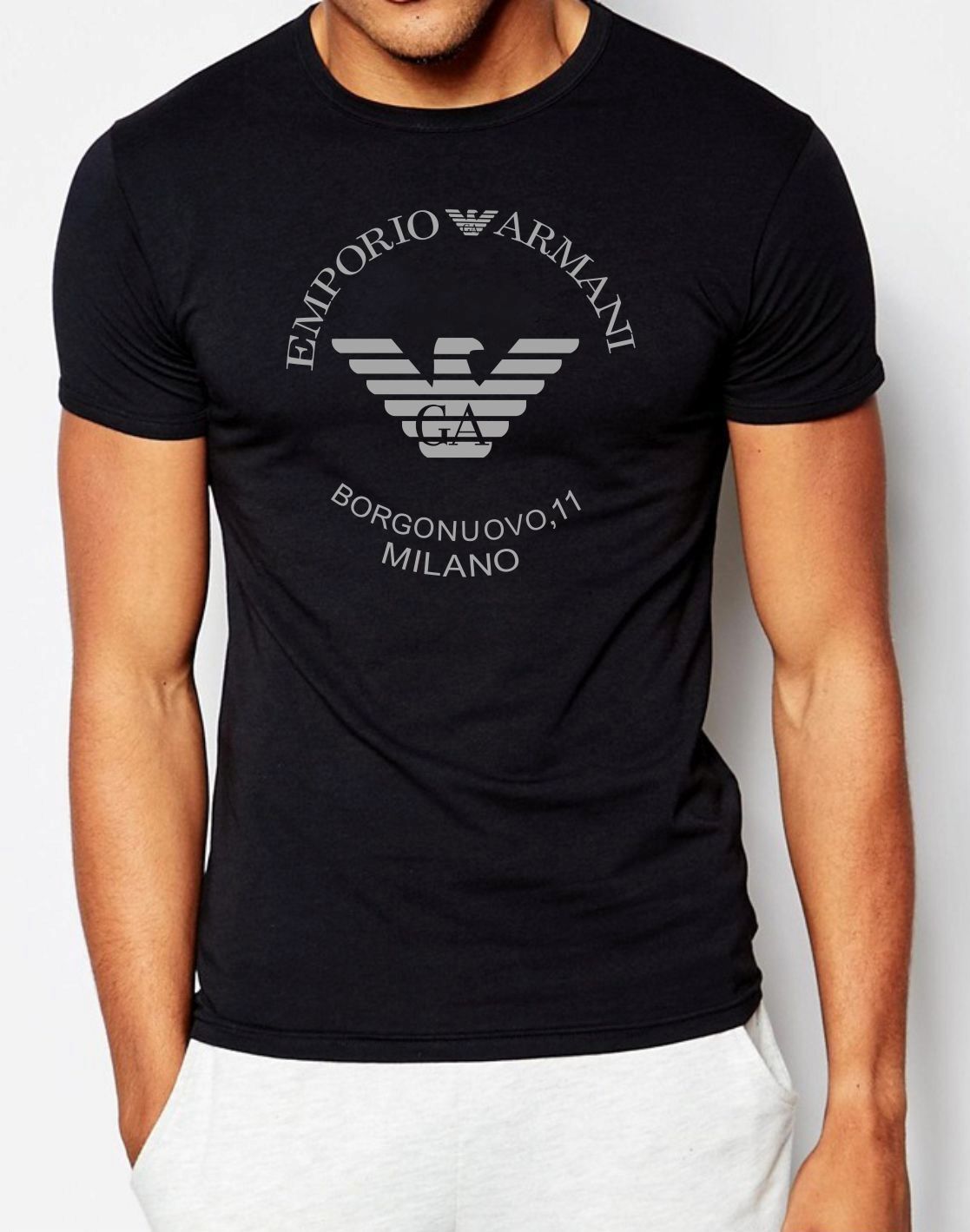 Emporio Armani Black Men's Cotton T-Shirt, Borgonuovo'11,Size M*L*XL*XXL,3XL gallery